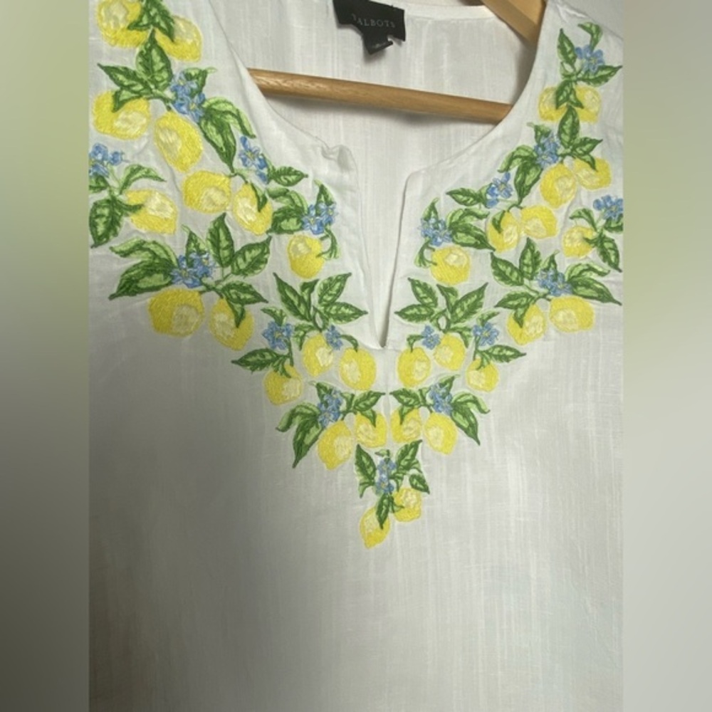 TALBOTS EMBROIDERED LEMON COTTON LINEN BLEND SIZE SMALL - Picture 4 of 8